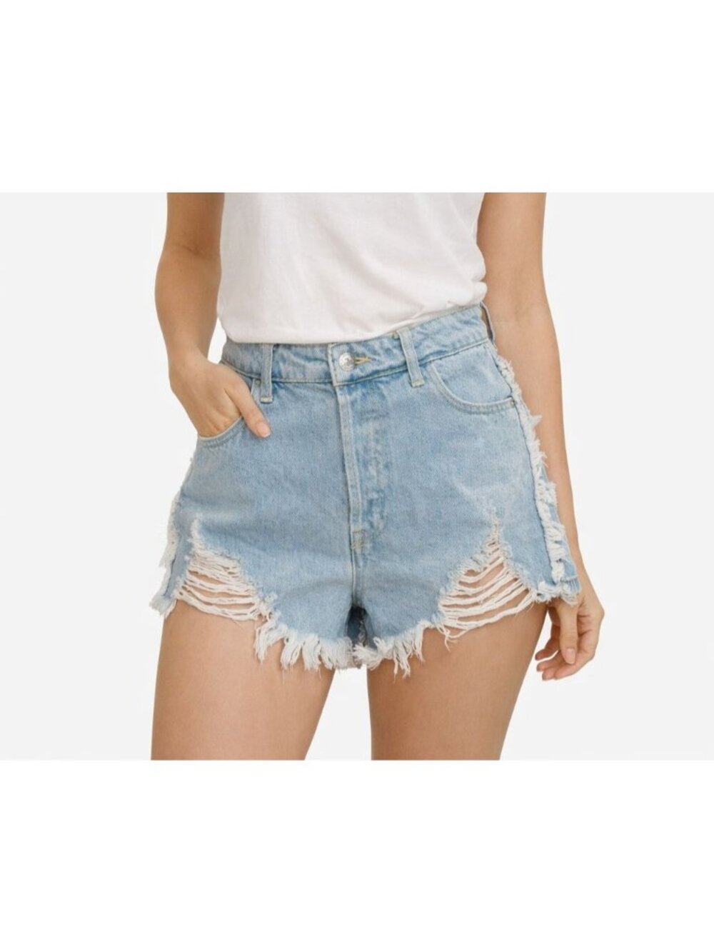 Forever 21 Short Women Size 27 Light Blue Cotton High Rise Distressed Denim